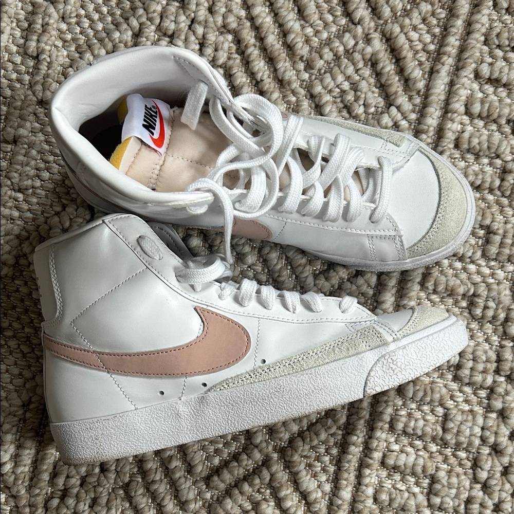 Nike White and Peach High-Top Sneakers